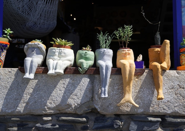 Bloem in een pot op de vensterbank potten in de vorm van mannen home decorations