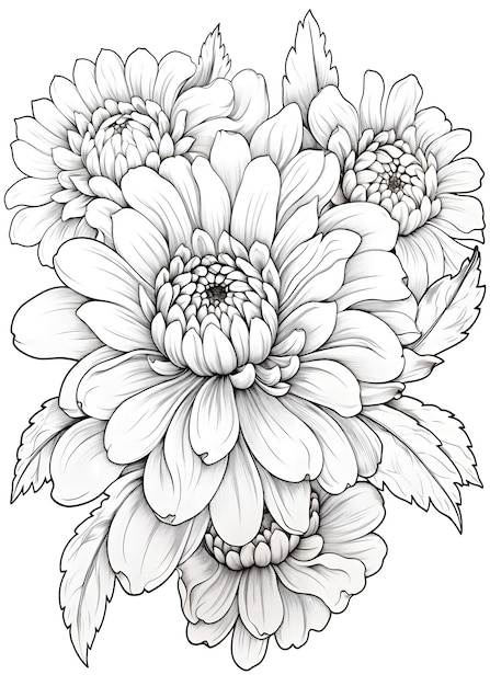 Bloem kleurpagina Lijnkunst Bloem kleurenpagina Met de hand getekend Bloem omtrek illustratie kleurpagina Bloem lijnkunst voor kleurpagina Een tekening van een bloem met bladeren AI Generatief