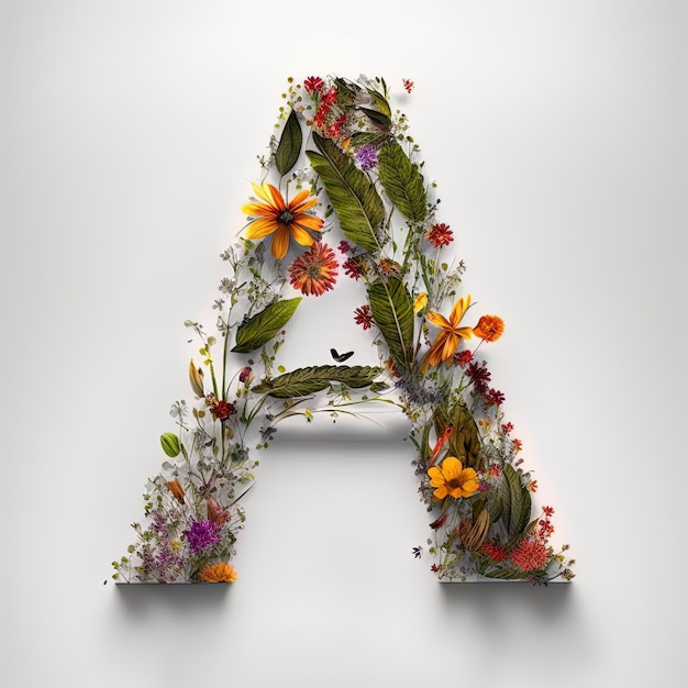 Bloem lettertype alfabet letter A gemaakt van echte levende bloemen en bladeren