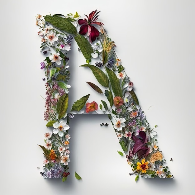 Bloem lettertype alfabet letter A gemaakt van echte levende bloemen en bladeren