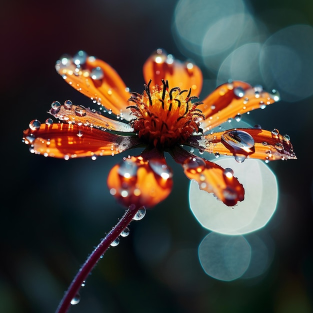 Foto bloem met dauwdruppel mooie macro fotografie met abstracte bokeh achtergrond