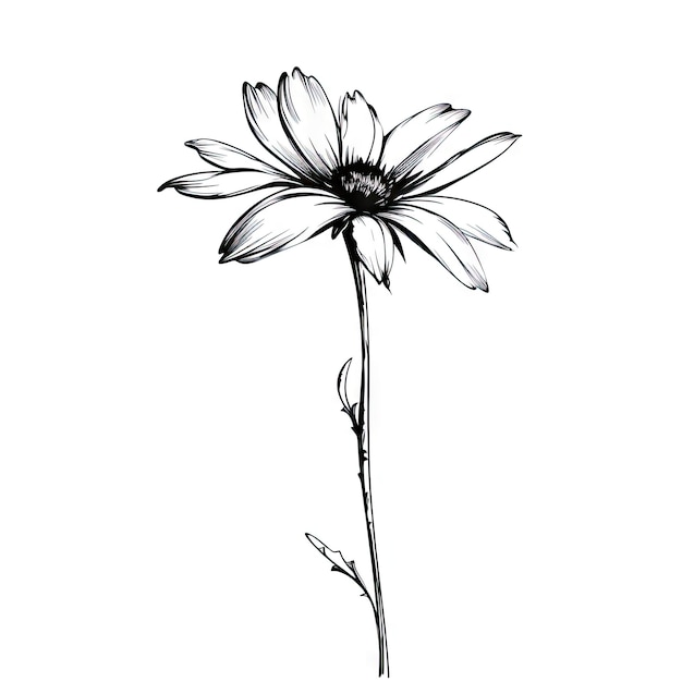 Bloem monochrome schets AI generatieve illustratie Bloeiende tuinplant potlood handgetekende afbeelding op witte achtergrond Open knop bloemblaadjes