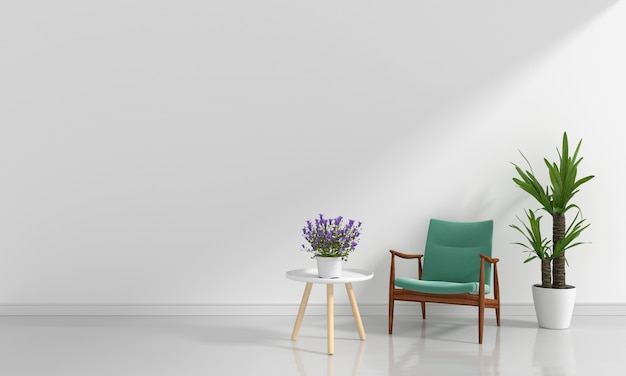 bloem op tafel en fauteuil 3D-rendering