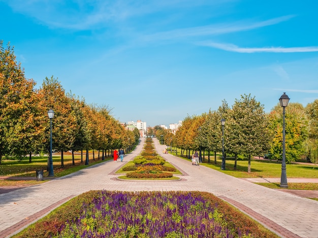 Bloem schaduwrijke steeg in het zomerpark. Tsaritsyno. Moskou.