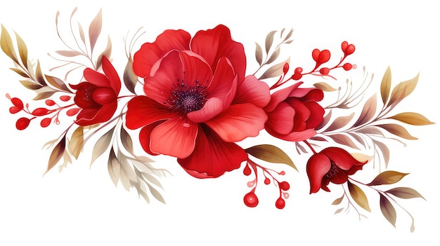 Bloem waterverf rode schilderij ornament voor bruiloft uitnodiging sjabloon