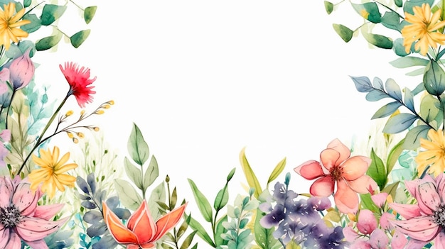 Bloem wilde bloem grens arrangement papier wenskaart poster achtergrond tekst kopie aquarel bloemen frame tafelblad weergave Generatieve AI