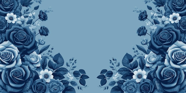 Bloemachtige achtergrond met blauwe rozen en madeliefjes decoratief bloemenkaartontwerp Vectorillustratie