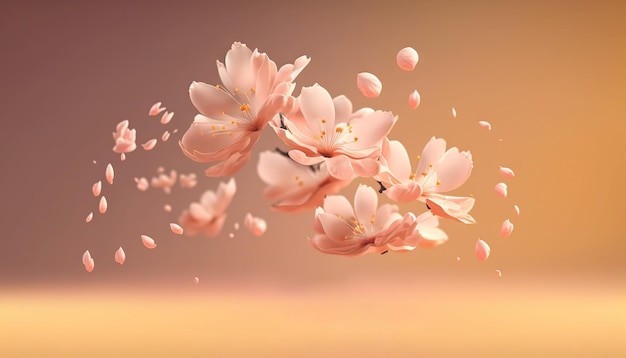 Bloemblaadjes van kersenbloesem geblazen door de wind Sakura bloemen Generatieve AI