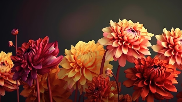 Bloemcompositie van dahlia bloemen rozen en herfstbladeren Generatieve Ai