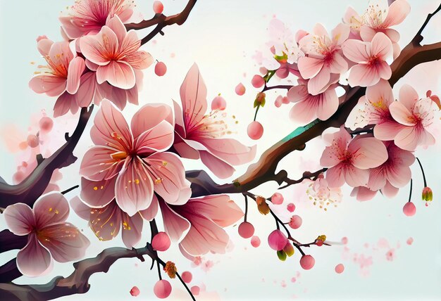 Bloemen achtergrond met verbazingwekkende lente sakura Bloemen van kersen Generatieve ai