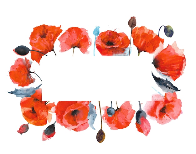 Bloemen aquarel frame Rechthoekig frame gemaakt van poppy bloemen