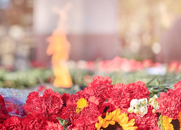 Foto bloemen bij de eeuwige vlam