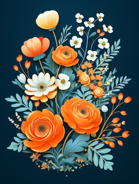 Bloemen Boeket rozen en pioenroos Hand getrokken bloemen Vector voorraad