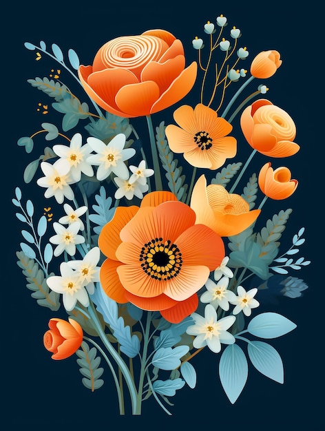 Bloemen Boeket rozen en pioenroos Hand getrokken bloemen Vector voorraad