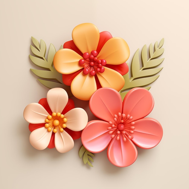 Bloemen decoratie 3D illustratie door generatieve Ai