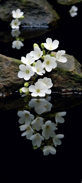 Foto bloemen drijven op een rots in een vijver van water generatieve ai