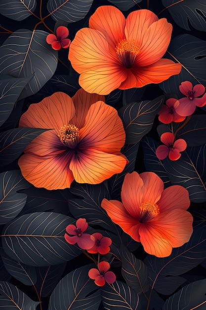 Bloemen en bladeren op donkere achtergrond in close-up