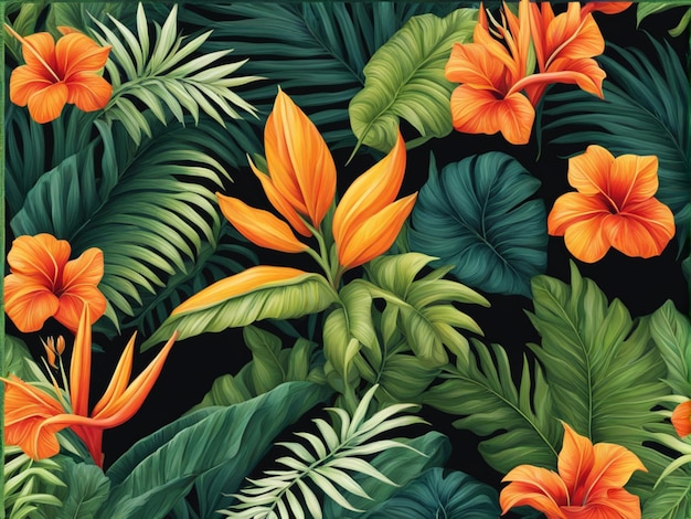 Bloemen en bladeren Vector illustraties van varens paradijsvogel zwarte panter palmblad en oth