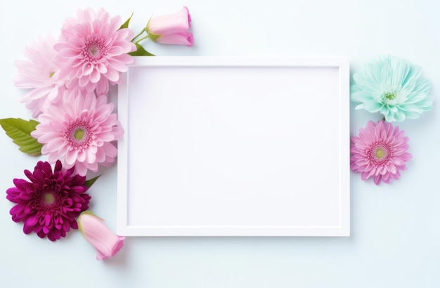 bloemen en een fotolijstje op een witte achtergrond