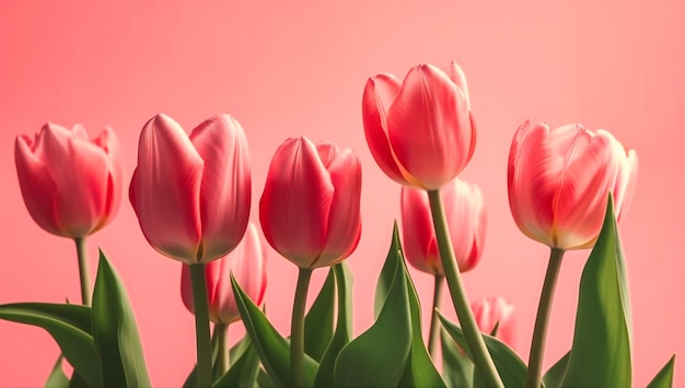 Bloemen en tulpen geplaatst op een roze achtergrond