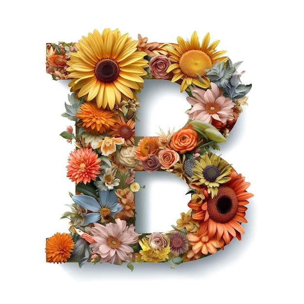 Bloemen en zonnebloem kleurrijke illustratiebrief B Generatieve AI