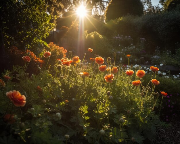 Bloemen en zonsondergang achtergrond