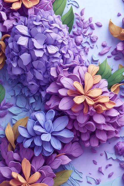 bloemen gedetailleerde illustratie van een Lila boeket ingewikkelde 3D vector kunst muurschildering