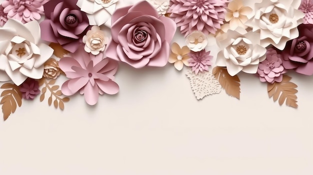 Bloemen gemaakt van papier op kleur achtergrond met kopieerruimte
