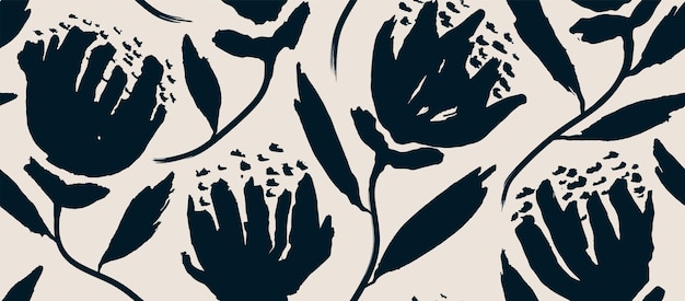 bloemen hand getrokken naadloze patroon inkt penseel textuur