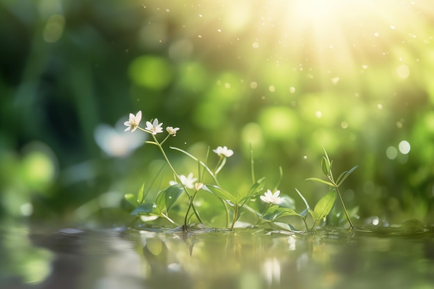 Bloemen in de regen met een groene achtergrond