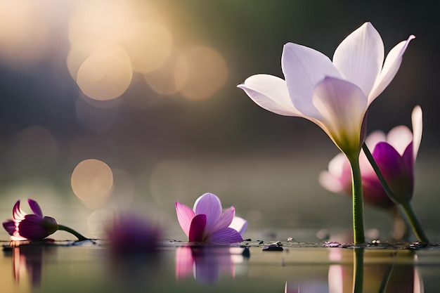 Bloemen in de regen met het woord magnolia op de bodem