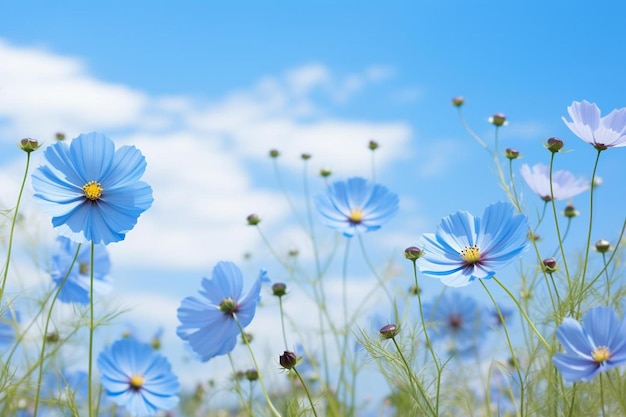 Bloemen in het gras met wolken op de achtergrond