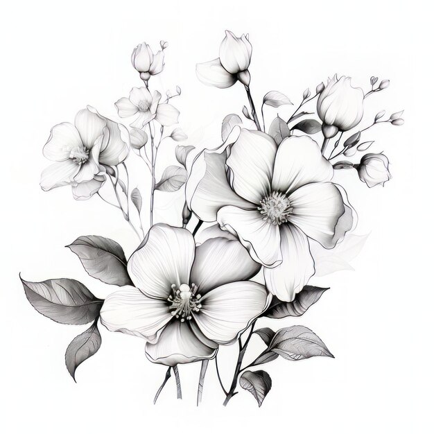 Bloemen in zwart-wit bloemen tekening afbeelding