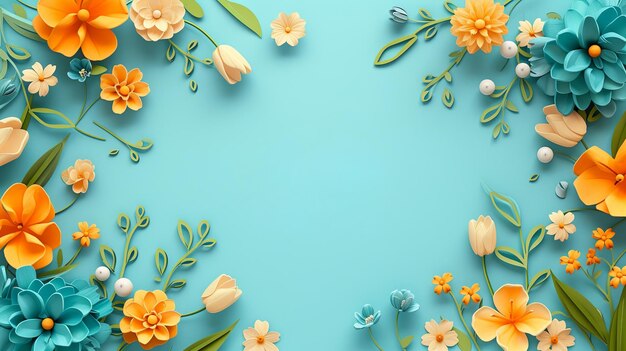 Bloemen op blauwe achtergrond met kopieerruimte Abstracte natuurlijke bloemen frame