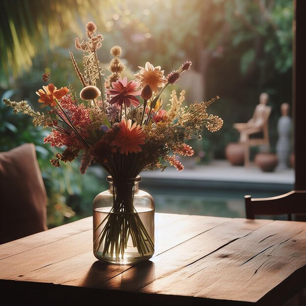 Foto bloemen op de tafel