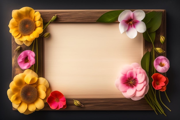 Bloemen op een houten frame