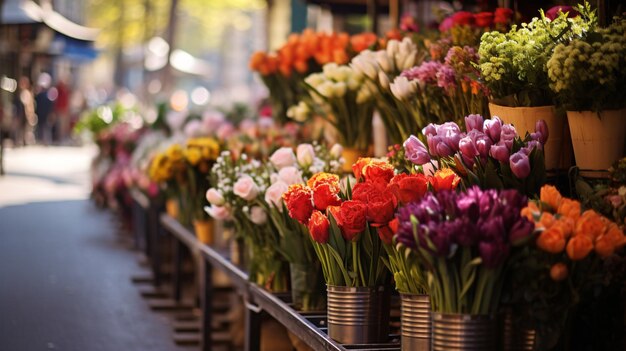 Foto bloemen op een straatmarkt in parijs, frankrijk