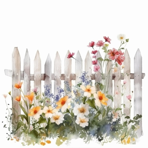 Bloemen op het hek aquarel schilderij