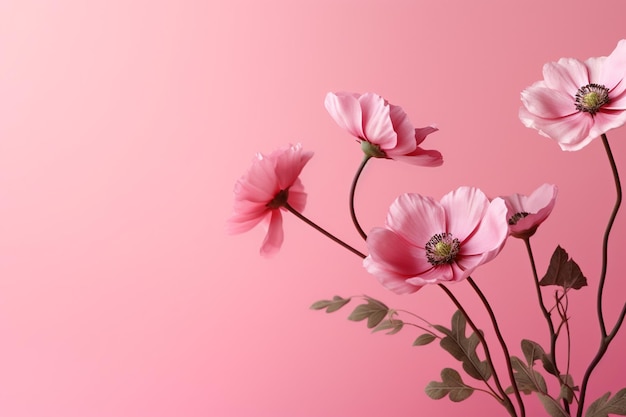 bloemen op roze minimalistische achtergrond