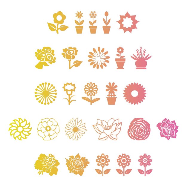 Foto bloemen set items gradiënt effect foto jpg vector set