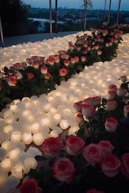 bloemen staan op een rij met kaarsen erin generatieve ai