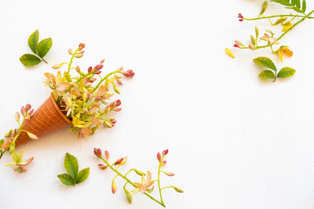 bloemen tamarinde arrangement plat ansichtkaart stijl