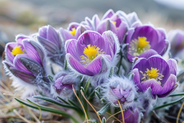 Bloemen van de windbloem of pulsatilla patens Eerste lente bloeiende bloem