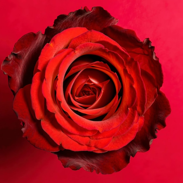 Bloemen van een prachtige bloeiende rode roos geïsoleerd op een rode achtergrond