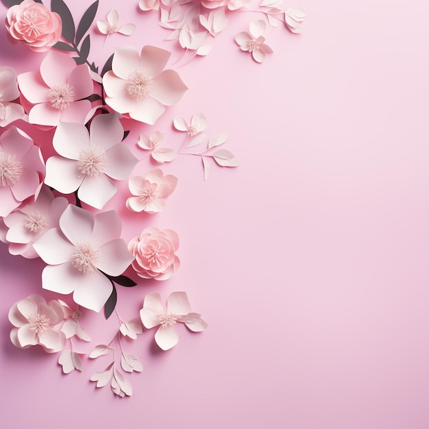 Bloemen van papieren ambachten op roze achtergrond