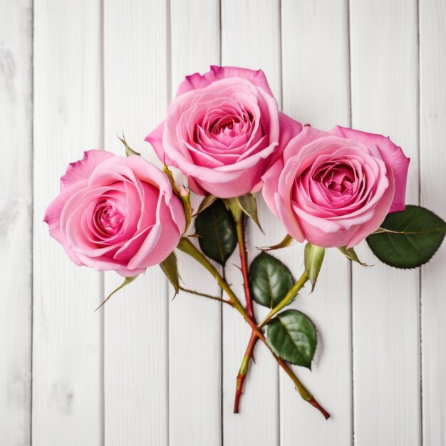 Foto bloemen van roze rozen op een witte houten achtergrond gelukkige valentijnsdag met een romantische kaartje