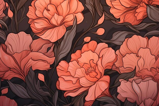 Bloemenachtergrond met oranje en roze bloemen