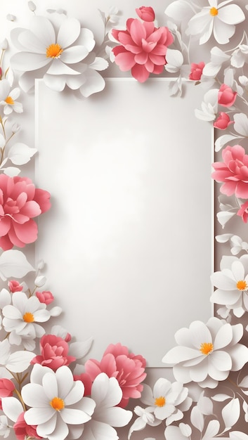 Bloemenachtergrond met witte lege uitnodigingskaartMother's dayweddinggeneratieve ai