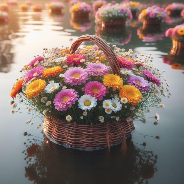 Foto bloemenboeket dat op water drijft