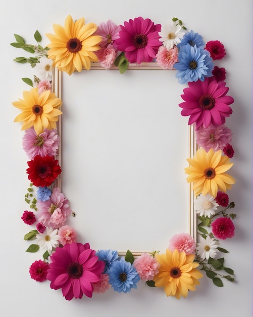 Foto bloemenframe met kleurrijke bloemen witte ruimte voor tekst